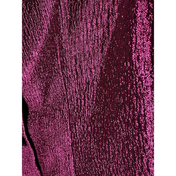 Victor Costa Pink Ruffle Blouse Size 4 Textured Metallic Button-Up Top - Picture 2 of 8